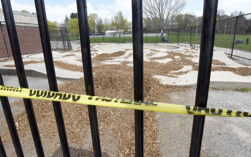 Skatepark covered with mulch to prevent use